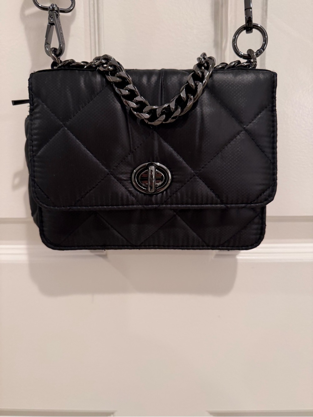 Oliver Thomas Quilted Black Crossbody Shoulder Bag with Chain Strap